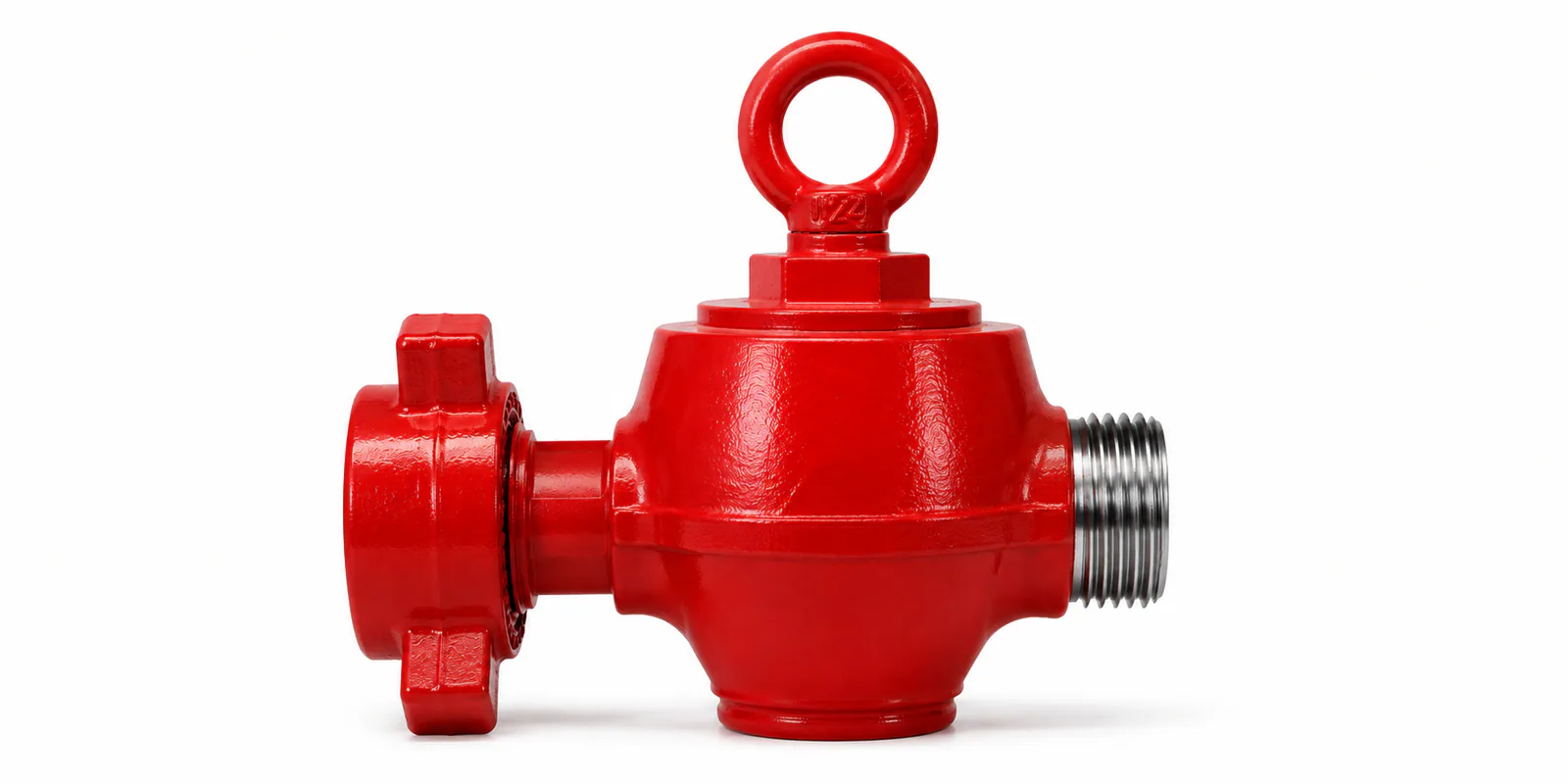 Red swing check valve on a white background