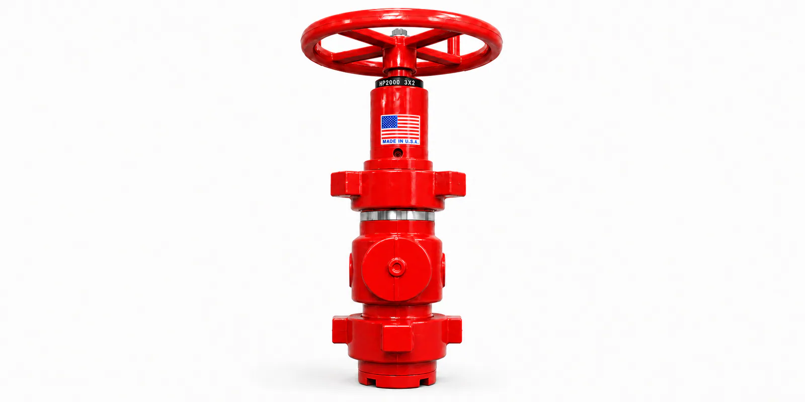 Red target choke valve on a white background