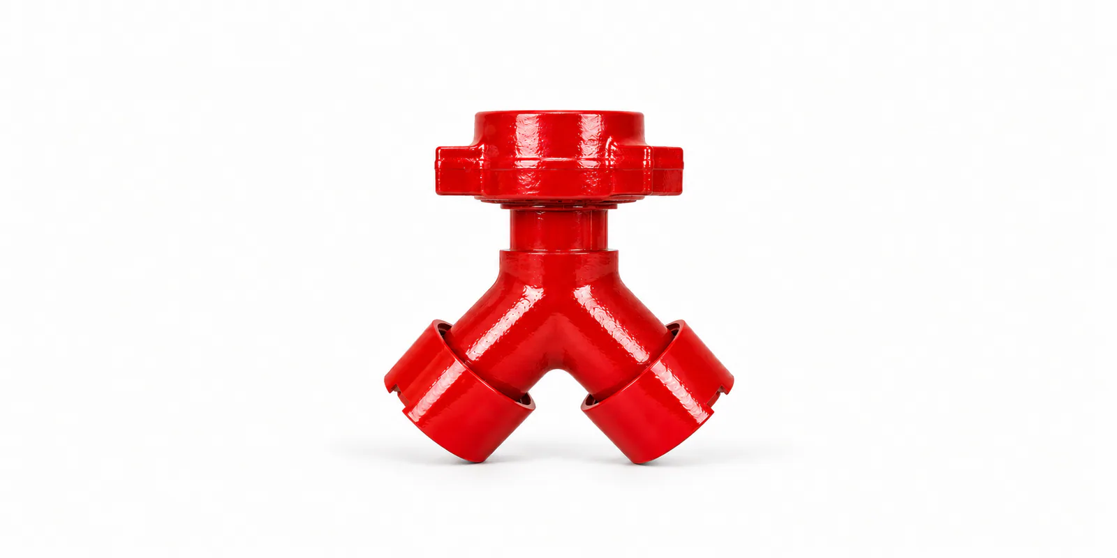 Red wye fitting for splitting or combining high-pressure flow paths