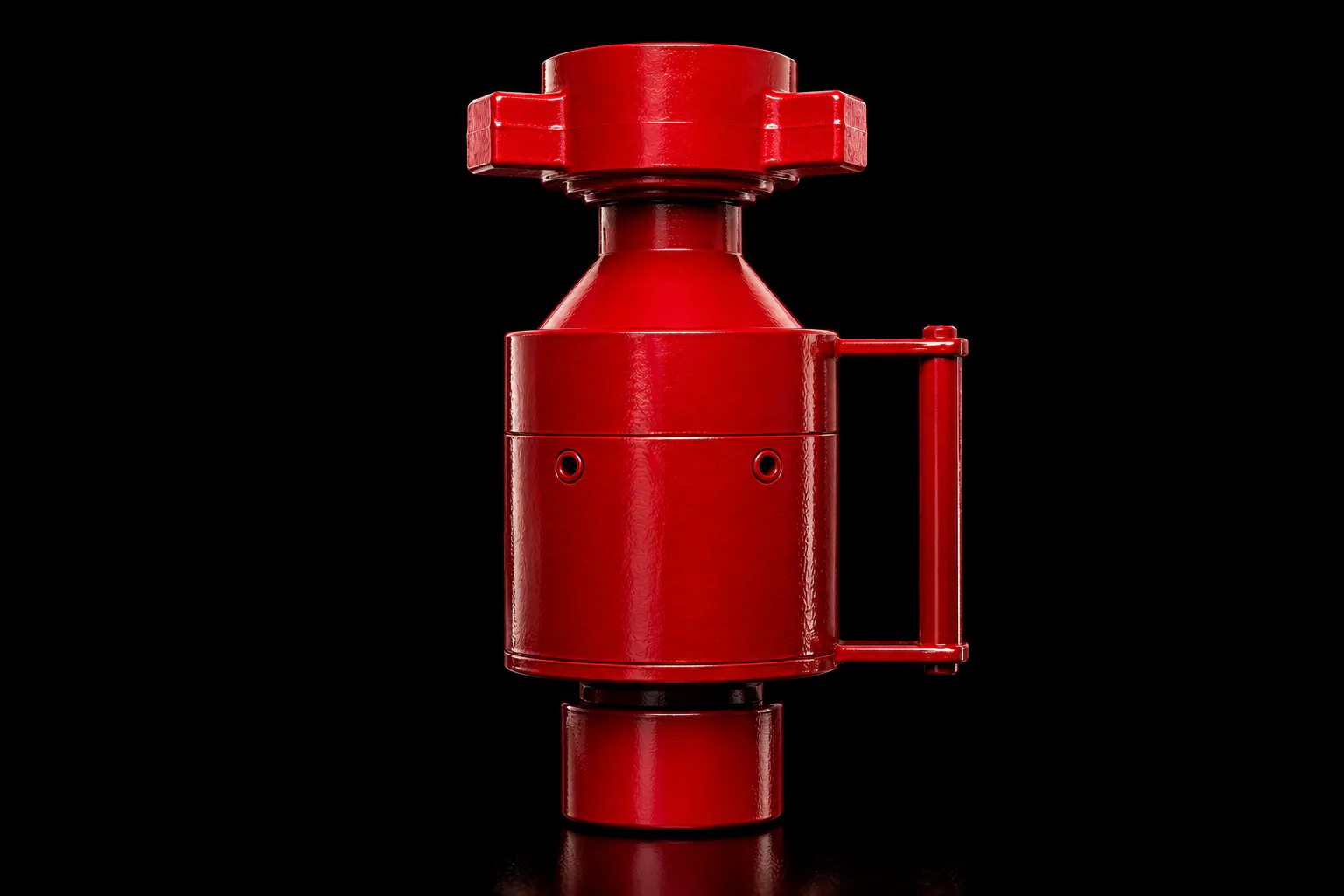 Red dart check valve on a black background