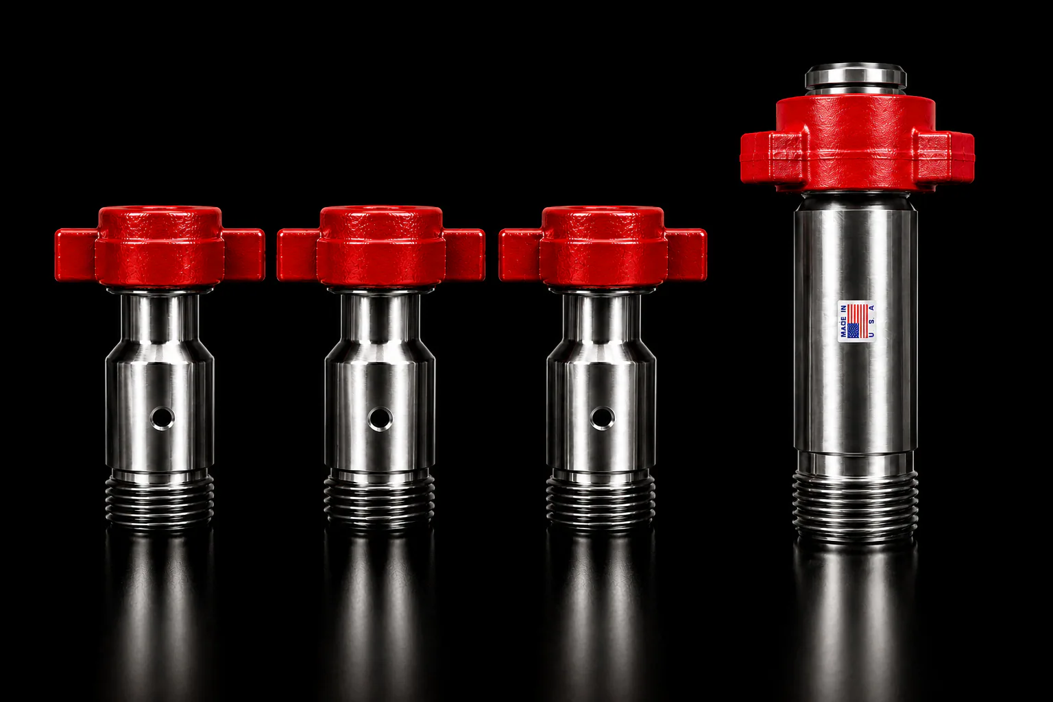 Three red and steel Data Headers and one Blast Sub on a black background