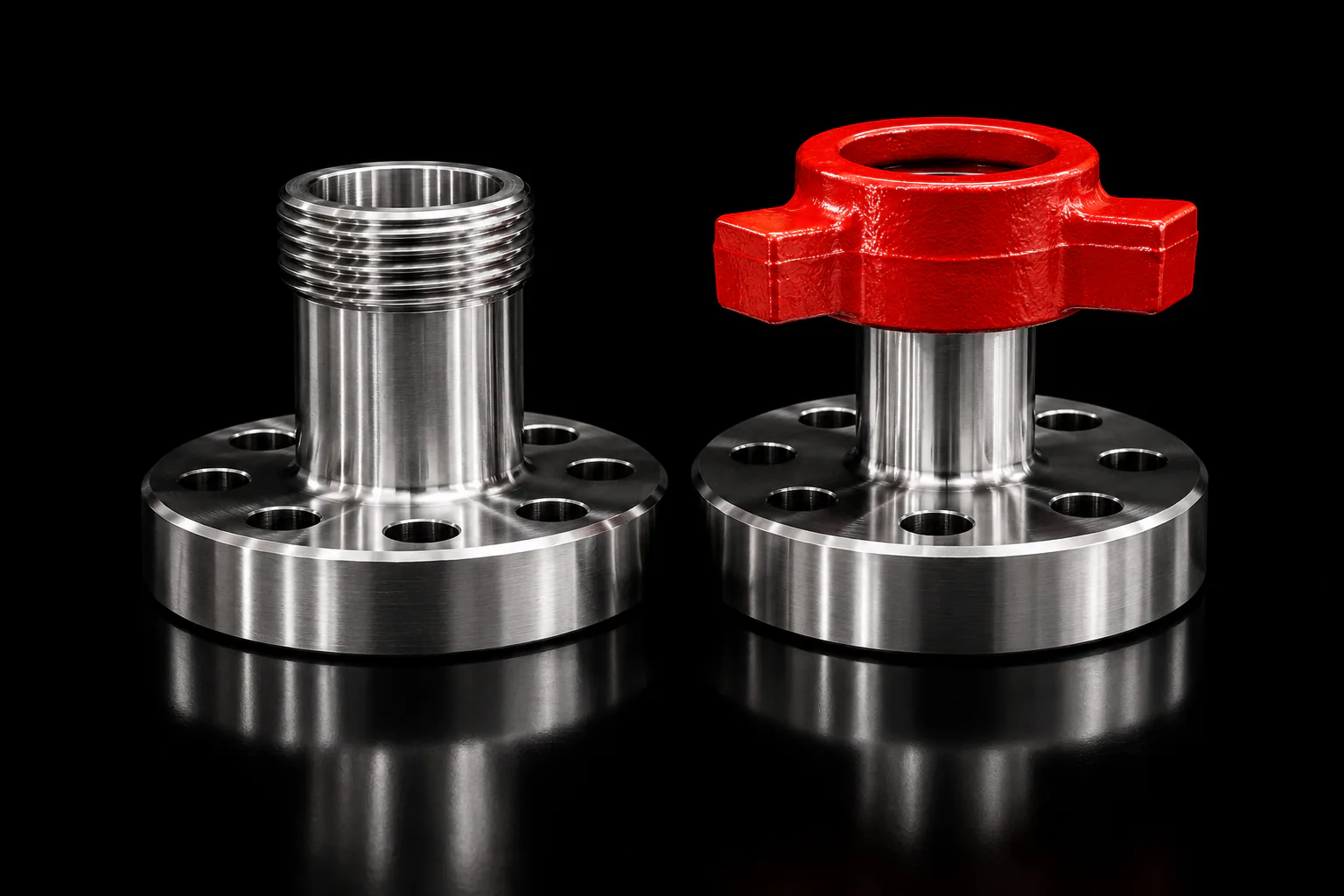 Flowline flange adapter on a black background