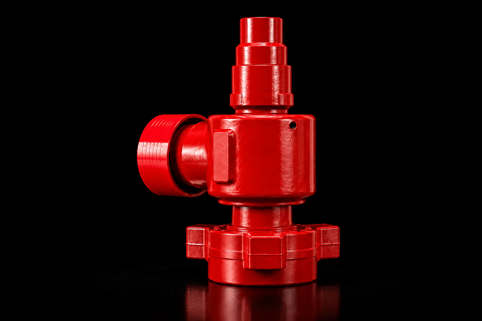 Red pressure release valve on a black background