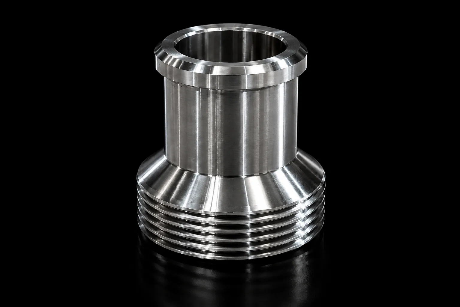Steel flowline swage on a black background